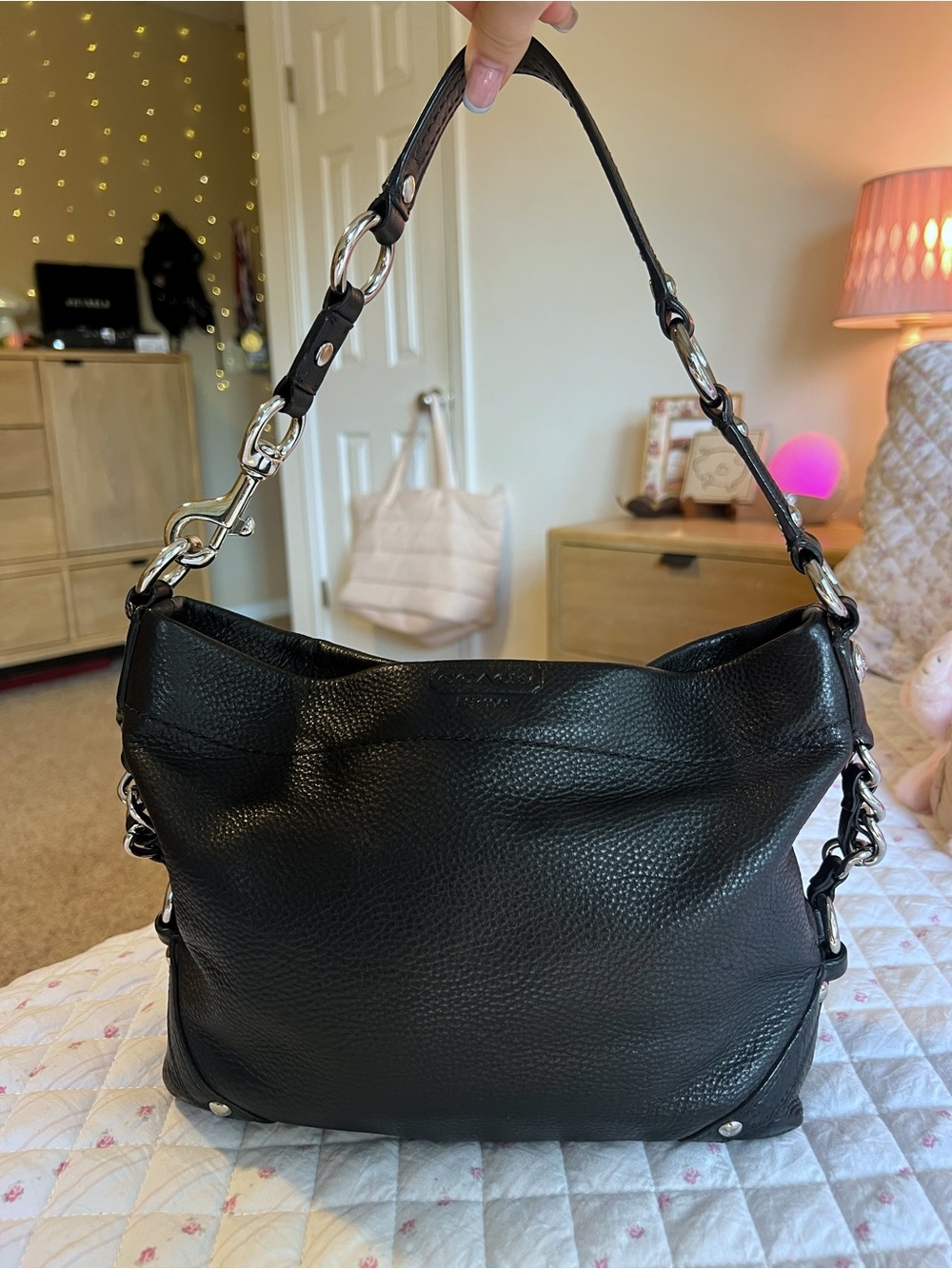 Vintage Y2K Zoe Coach Black Pebbled Leather Shoulder Bag
